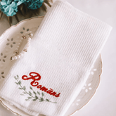 Cotton Napkin With Name and Embroidery of Leaves